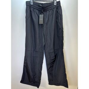 Fabletics Black Nylon Wide Leg‎ Windbreaker Pants Mens Large NWT Drawstring Hem